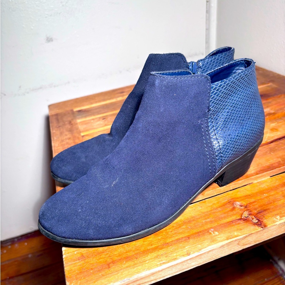 G. H. Bass & Co Nina Blue Suede & Snakeskin Ankle Boots